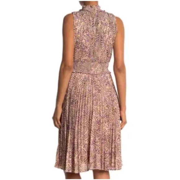 Nanette Lepore Womens Animal Print Sleeveless Smock Neck & Waist Pleated Midi 6 - Picture 2 of 11